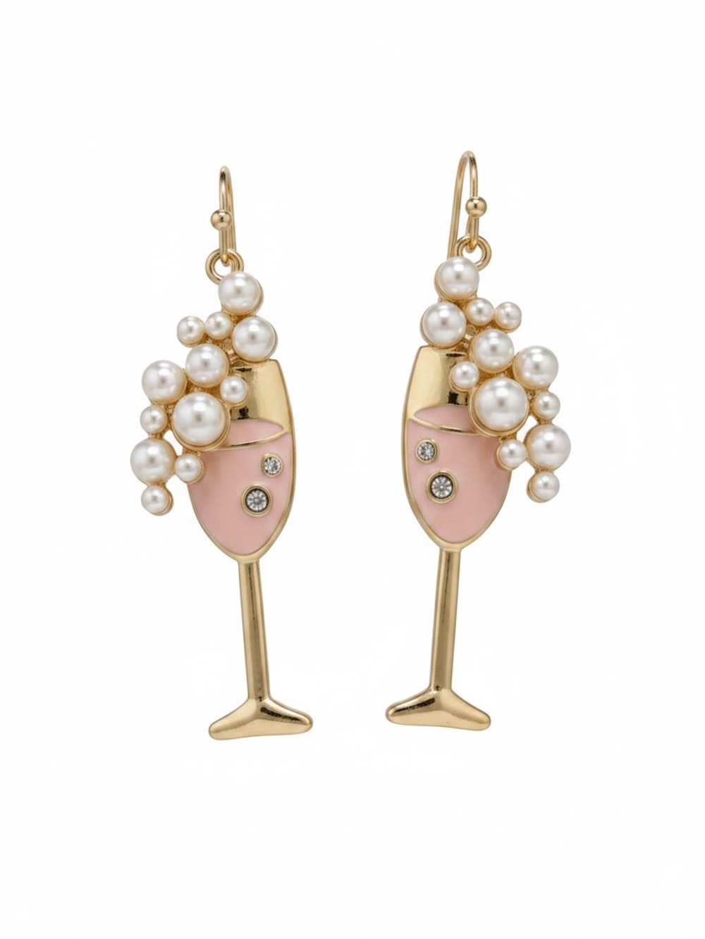 Gold and Pink Champagne Glass Earrings with Pearls